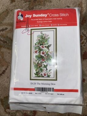 Sunday The Morning Dew Cross Stitch Kit - Floral Hummingbird (White/Green/Pink)